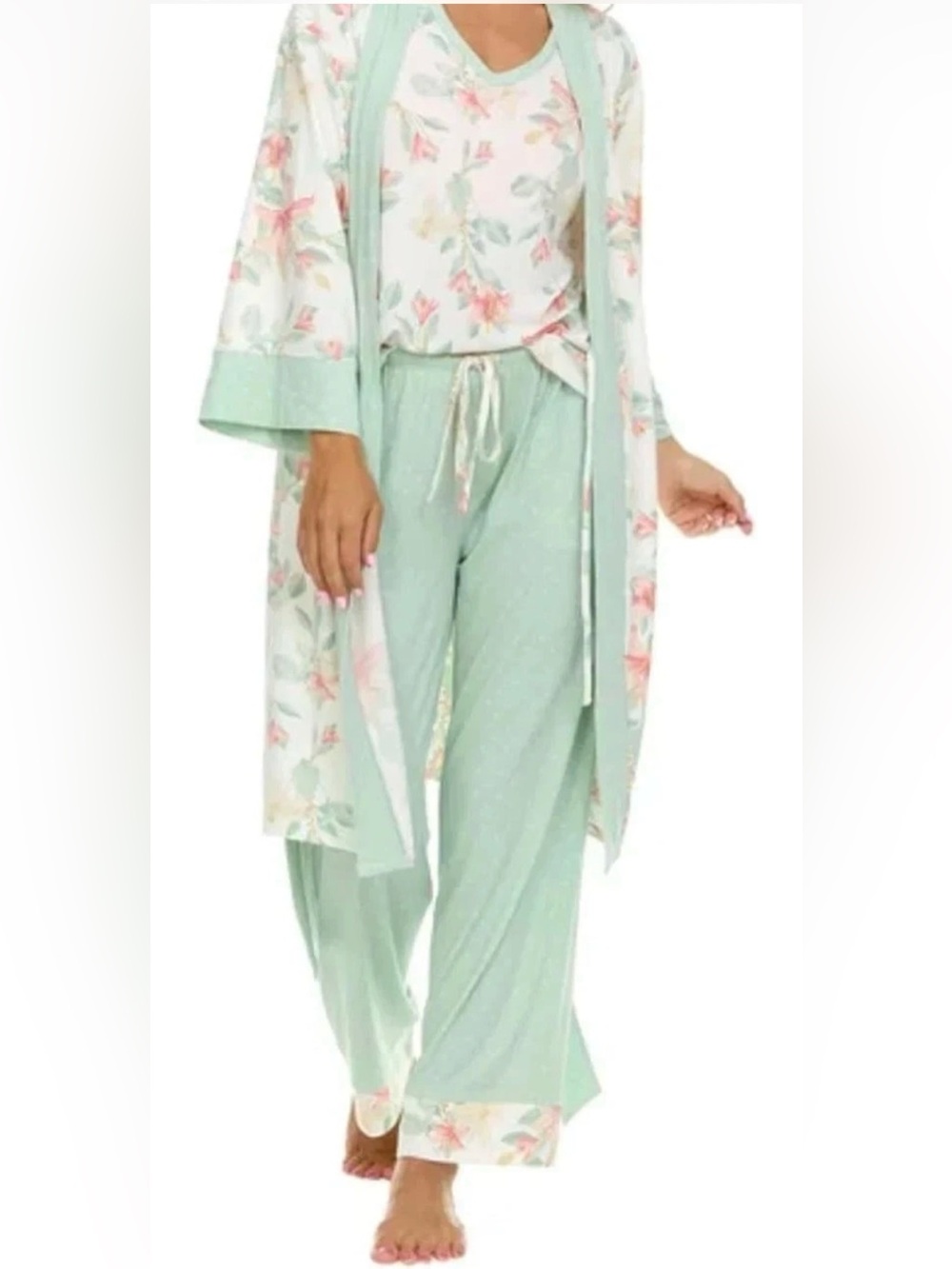 Floral Mint Green Polka Dot 3-Piece Sleep Set - Picture 4 of 8